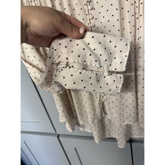 Free People Kennedy Blouse Size XS Pink Polka Dot Oversized Bow Missing Tie - Picture 7 of 11